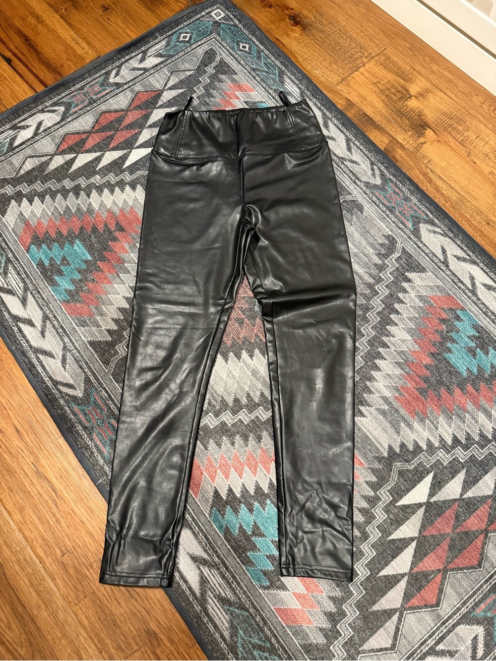 miami Black Faux Leather Girls' Leggings